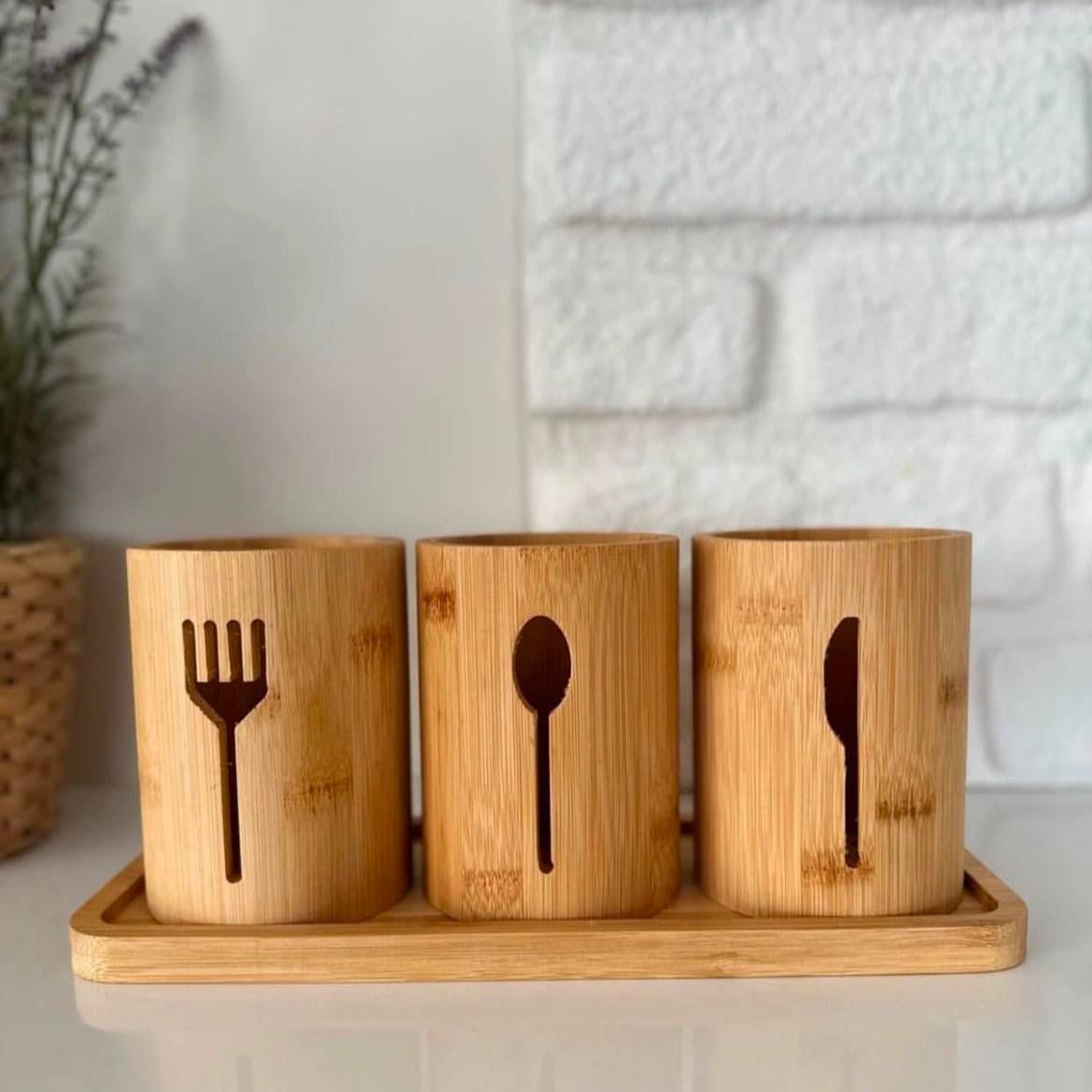 Bamboo Cutlery Holder with Base