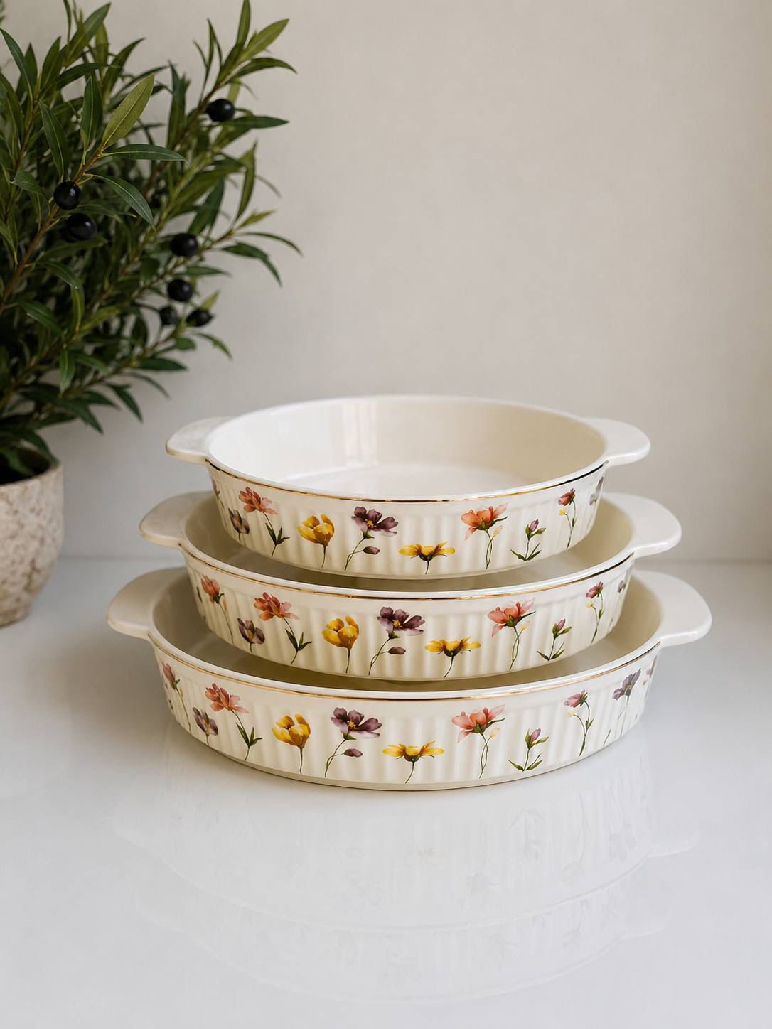 Floral Design Baking Dish Set