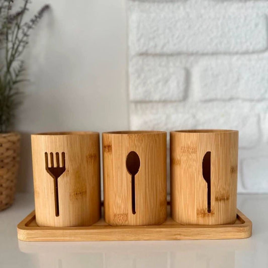 Bamboo Cutlery Holder with Base