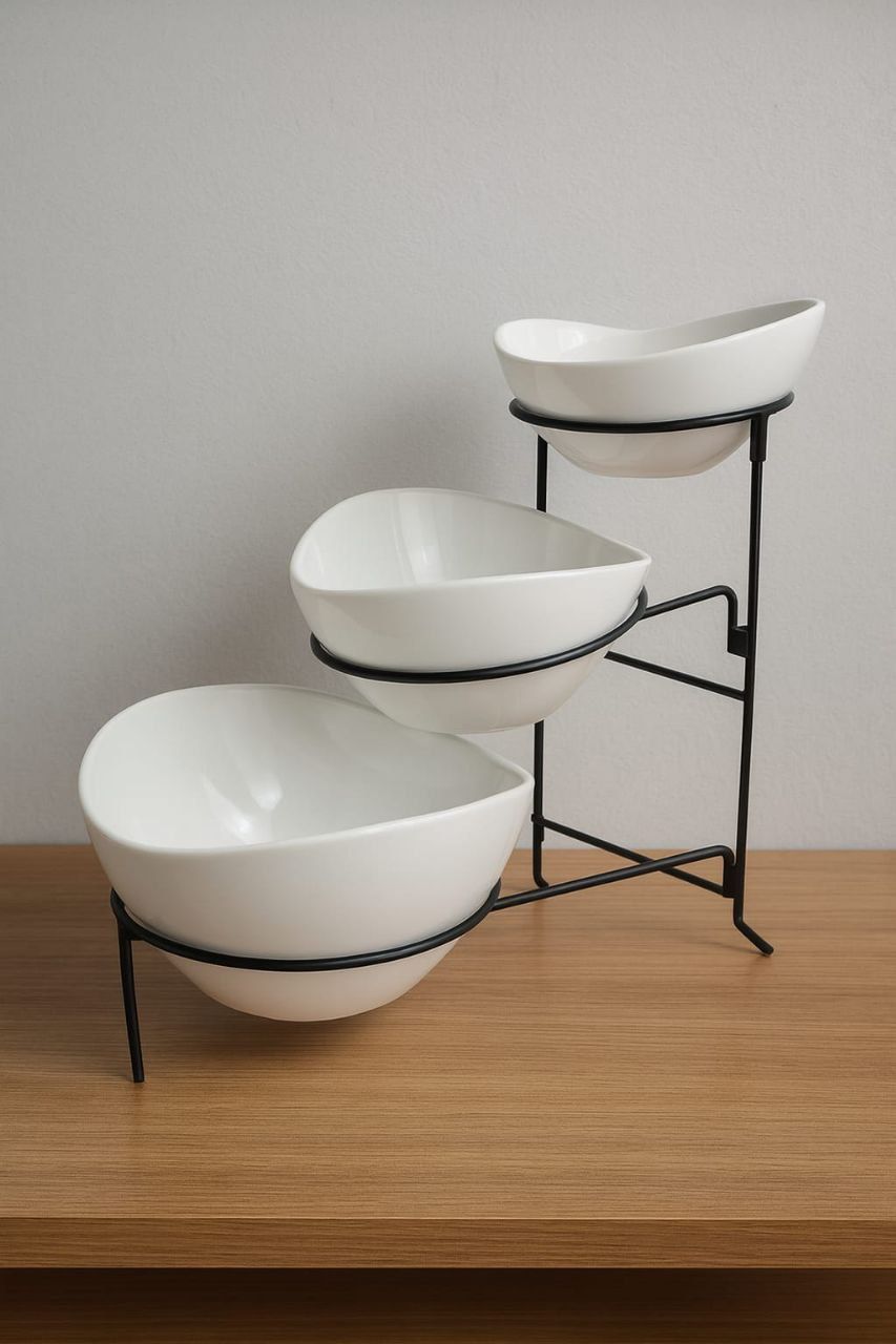 3-Tier Ceramic Fruit Bowl Stand