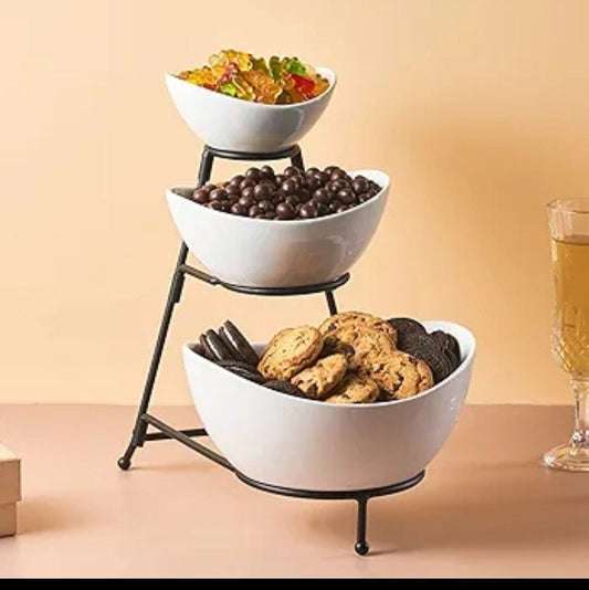 3-Tier Ceramic Fruit Bowl Stand