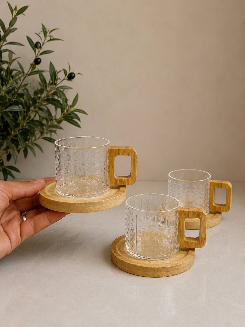 Bamboo Handle Coffee Cups Set